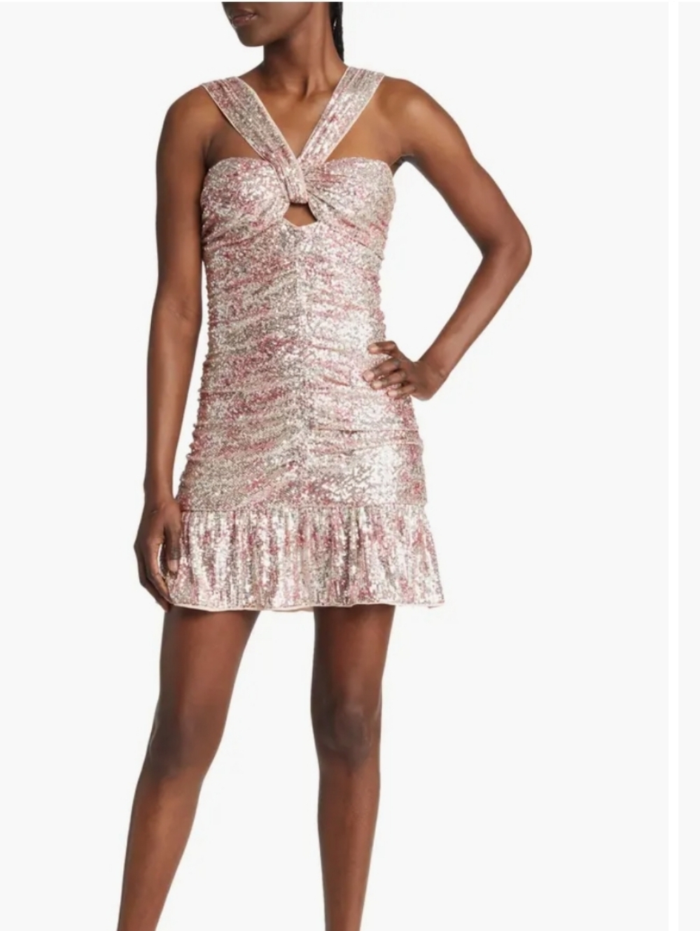 Saylor Sabryna Sequin Ruched Halter Minidress‎ Medium